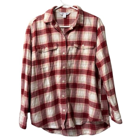 Old Navy The Boyfriend Shirt Size Medium Plaid Long Sleeve Button Down Cotton - Picture 1 of 13